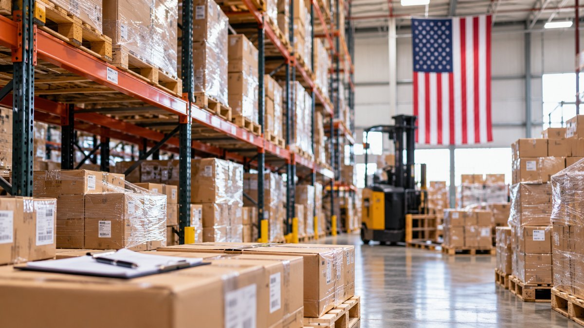 Armazém com produtos armazenados em prateleiras nos Estados Unidos